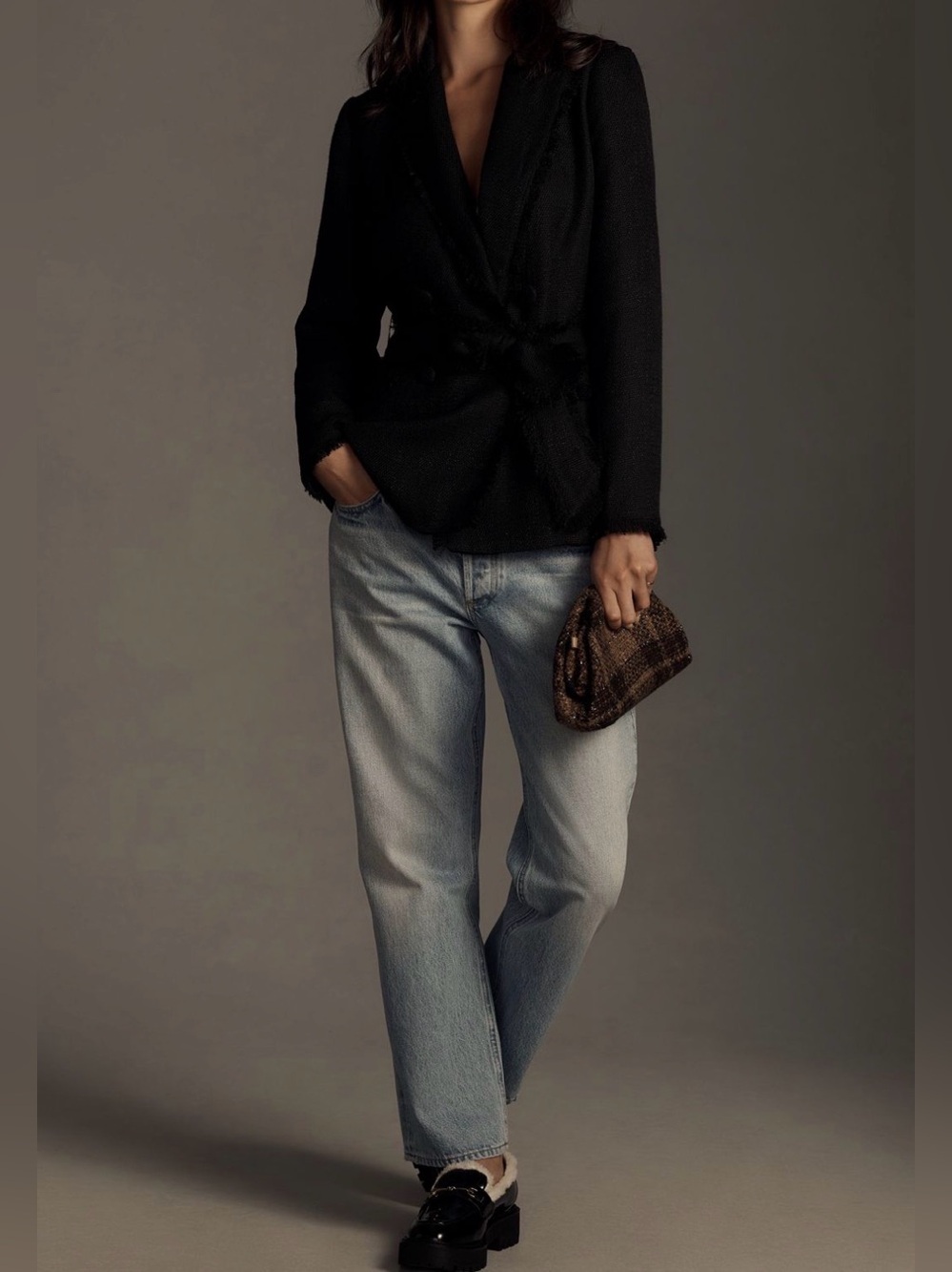 Anthropology’s Bishop + Young Frayed Edge Belted Blazer, Size M - NWT
